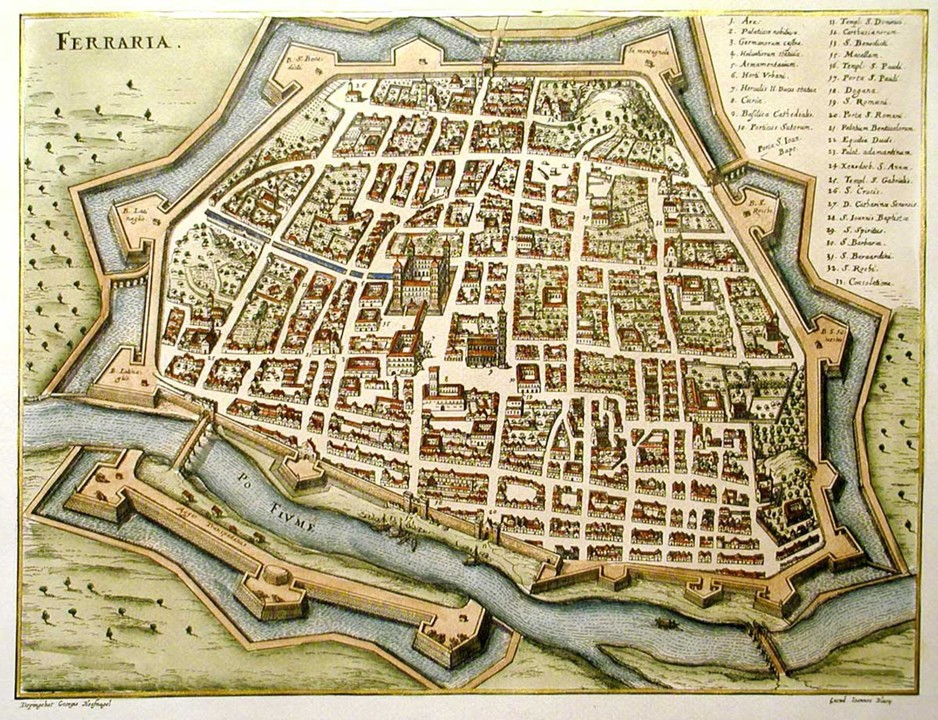 Mappa storica di Ferrara dopo l’Addizione Erculea,1640 Mappa storica di Ferrara dopo l’Addizione Erculea,1640