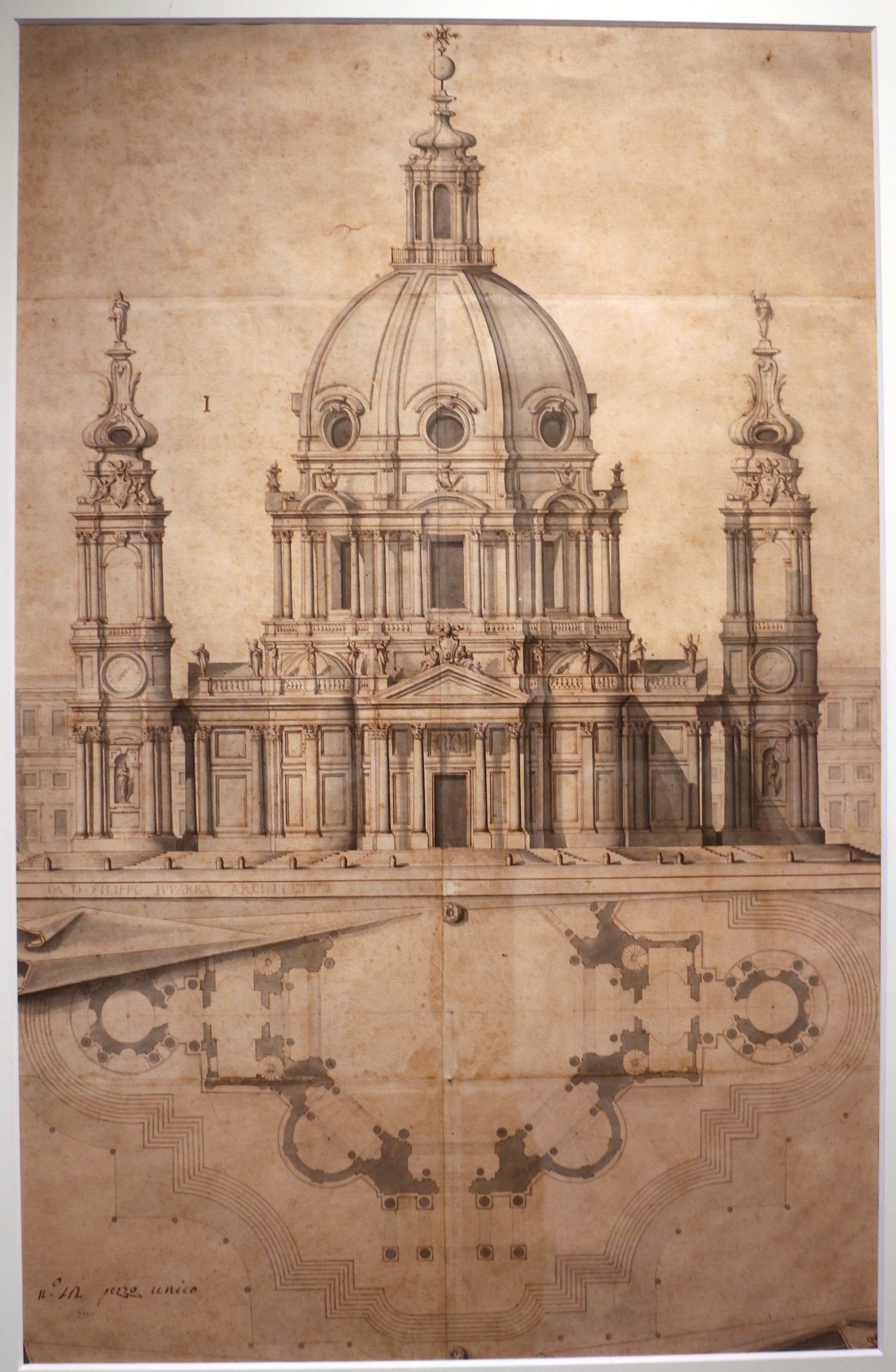 Filippo Juvarra - Pianta e prospetto di chiesa a pianta centrale - 1707