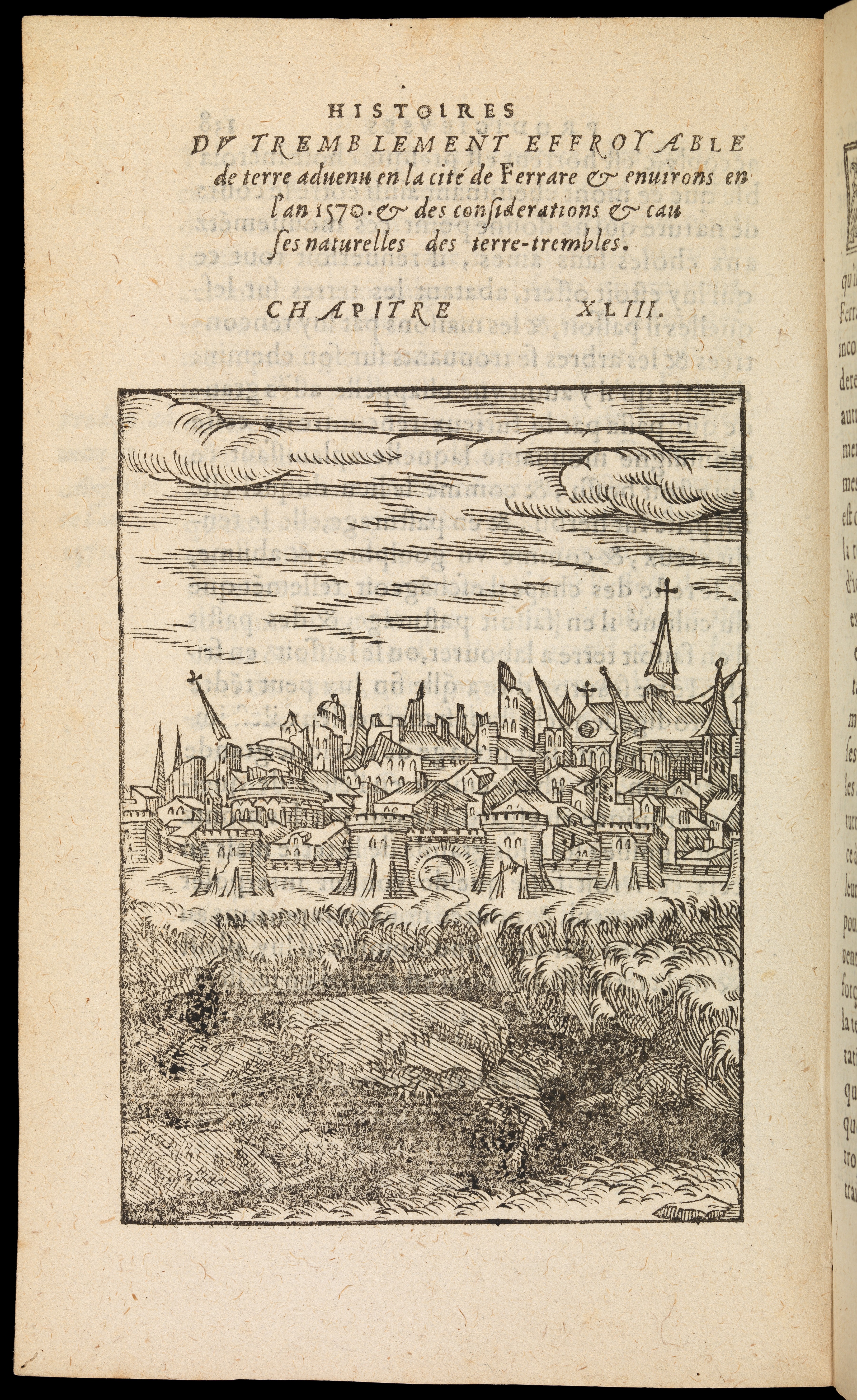 Histoires prodigieuses: extraites de plusieurs fameux, illustrazione del terremoto di Ferrara del 1570.