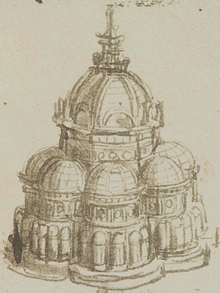 Schizzi per una chiesa a pianta centrale con cappelle per gemmazione, Leonardo da Vinci, Parigi, Institut de France